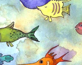 Funny Fish Watercolor Card: Colorful Ocean Art, Blank Note (4x6)