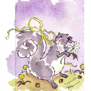Tarjeta divertida de ardilla - Arte de ardilla - Ilustración de acuarela de ardilla chica - Impresión de dibujos animados 'Ardilla chica glamurosa'