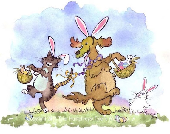 Easter Card Funny Easter Card Watercolor Easter Easter Cat | Etsy