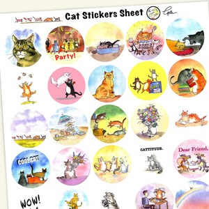 Katzen Sticker Blatt 30 Einzigartige Lustige Katzen Aufkleber Für Journals Planer Scrapbooking Basteln Gifting Aquarell Kitty Kunst Blatt Mattes Finish
