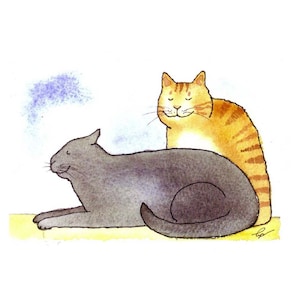 Funny Cat Greeting Card: Watercolor Cats in Repose