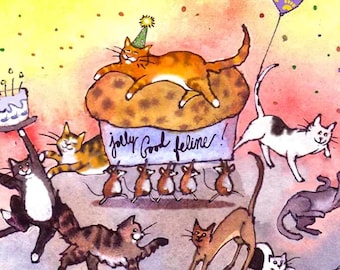 Orange Tabby Cat Birthday Card: Handmade Watercolor Animal Art