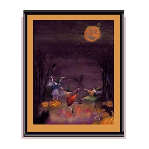 Halloween Art Print 8x10 Witches Black Cat Pumpkins Moonlight Halloween Wall Decor Spooky Fantasy Art Print Jack O Lantern Home Decor