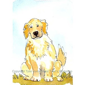 Golden Retriever Dog Print - Funny Golden Retriever Watercolor Dog Illustration