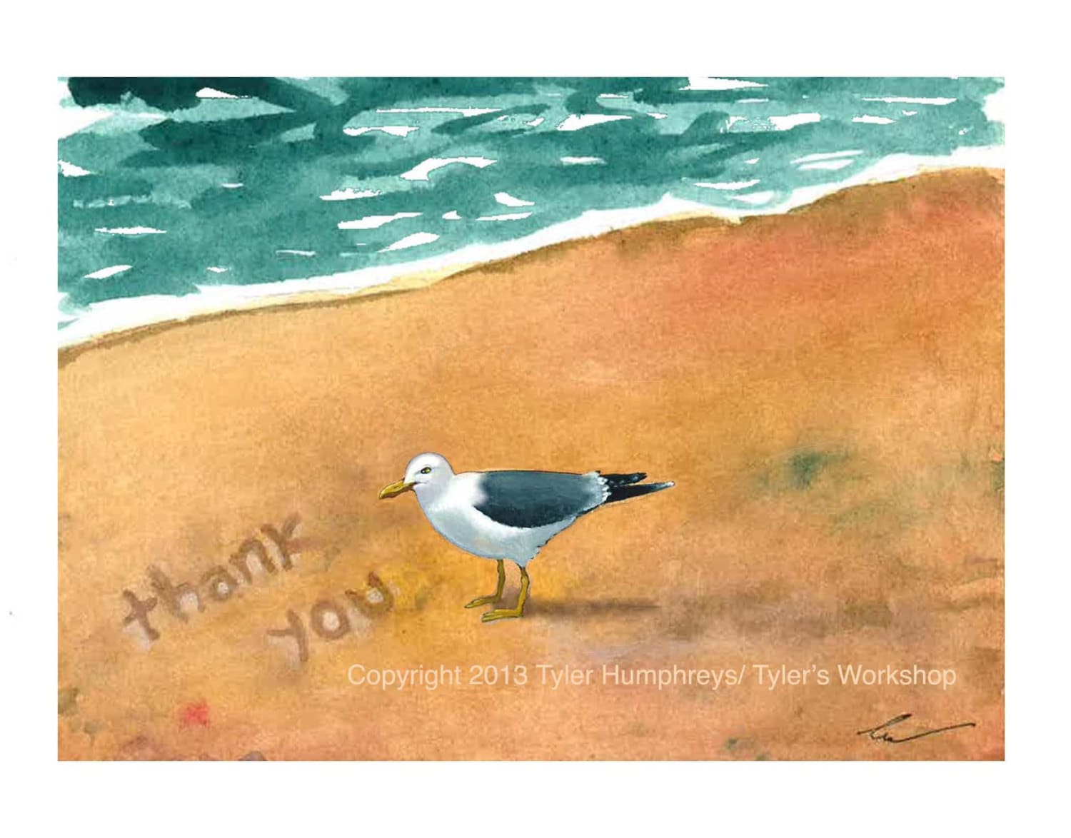 Blank Seagull Beach Thank You Card Ocean Beach Seagull - Etsy