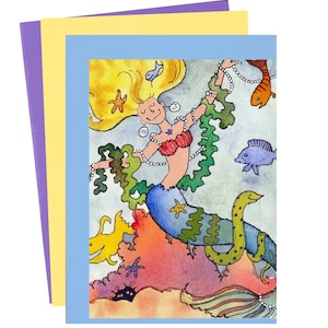 Mermaid Princess Card Whimsical Mermaid Art Ocean Fantasy Summer Greeting Card for Girls Funny Fish Card Colorful Beach Card 4x6 Handmade