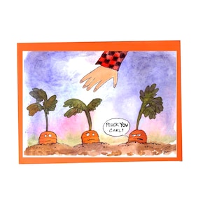 Carte de voeux nourriture drôle 5 x 7 humour adulte dessin animé végétarien cadeau carte légume sarcastique illustration jardin aquarelle jeu de mots