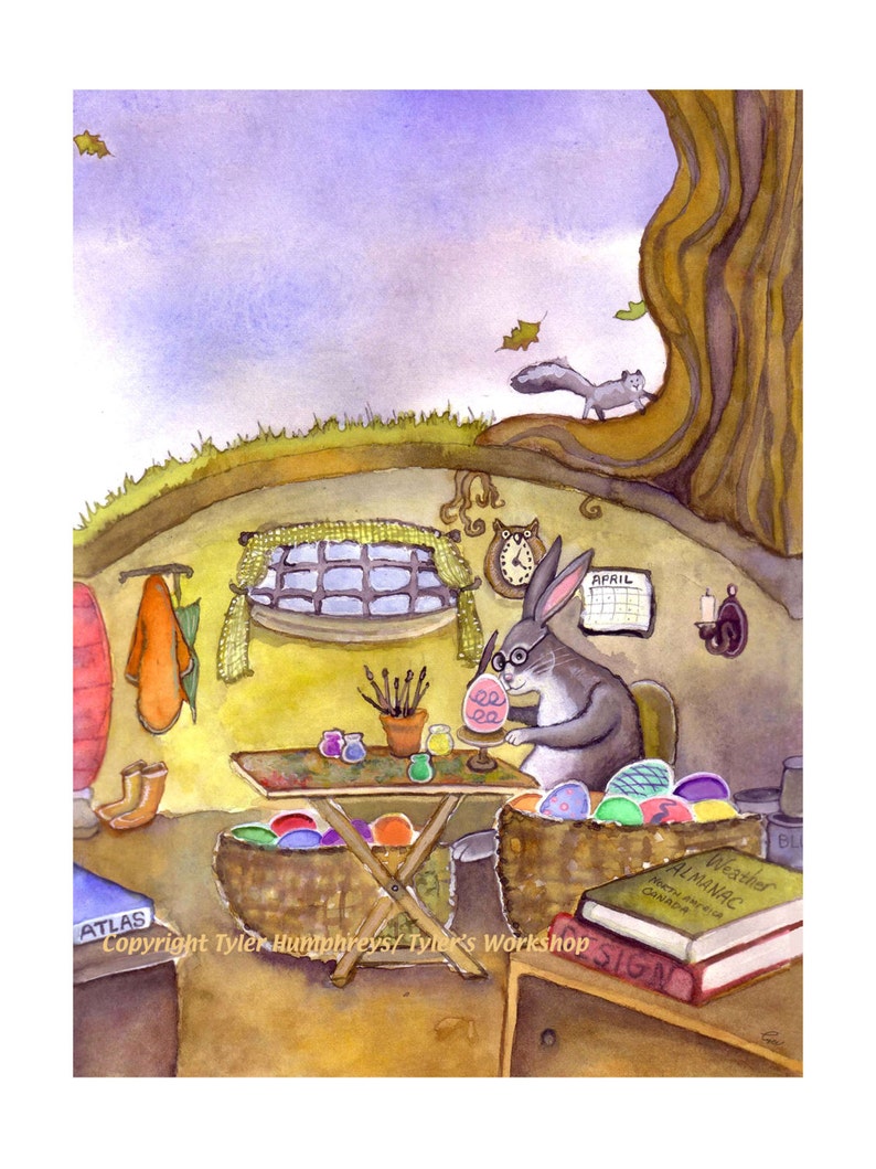 Easter Card, Easter Bunny Card, Easter Greeting Card, Watercolor Handmade Easter Card, 'The Master At Work' image 2