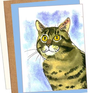 Tabby Cat Greeting Card - Watercolor Cat Portrait Card - Blank Card for Cat Lovers, Pet Sympathy, Everyday Note, 4x6 Handmade Art Card