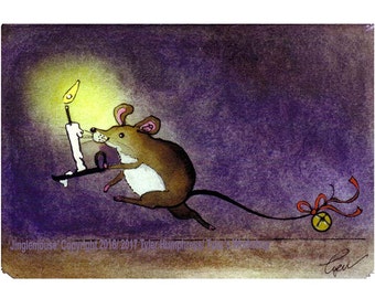 Mouse Christmas Greeting Card, Christmas Card, Christmas Watercolor Painting Print Funny Mouse Mice Happy Holidays Card 'Jinglemouse'