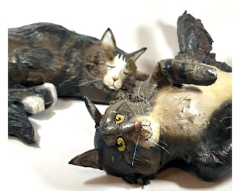Maine Coon Cat Sculpture Pair | Original Handmade Paper Art