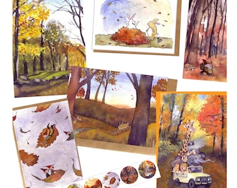 Fall Greeting Card Set: 6 Autumn Theme Blank Cards with Envelopes and Stickers