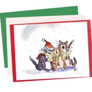 Funny Cat Christmas Card: Caroling Kitties Art Card