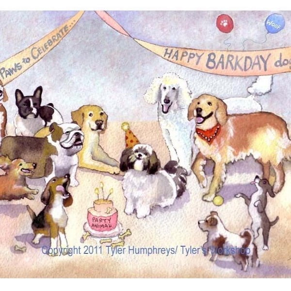 Lustige Geburtstagskarte für Hunde: Shih Tzu, Beagle, Golden Retriever