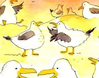 Seagull Watercolor Greeting Card: Beach Bird Art Notecard