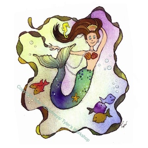 Carte sirène - carte de voeux sirène - art sirène - illustration drôle de sirène