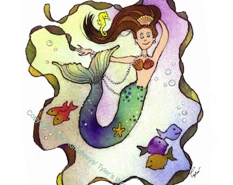 Mermaid Card - Mermaid Greeting Card - Mermaid Art - Funny Mermaid Illustration