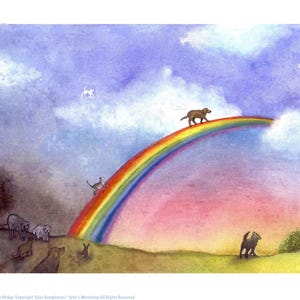 Carte de décès d'animal de compagnie pont arc-en-ciel - carte de sympathie pour chien et chat avec poème - aquarelle commémorative pour animal de compagnie - cadeau de deuil animal - carte vierge 5 x 7