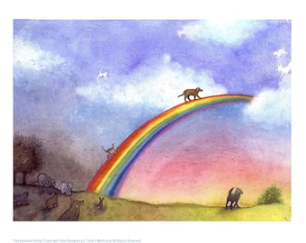 Rainbow Bridge Pet Loss Card Dog Cat Sympathy Card With Poem Animal Memorial Card Pet Bereavement Gift Watercolor Blank Sympathy Greeting