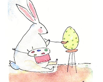 Funny Easter Bunny Watercolor Card: Handmade Spring Greeting