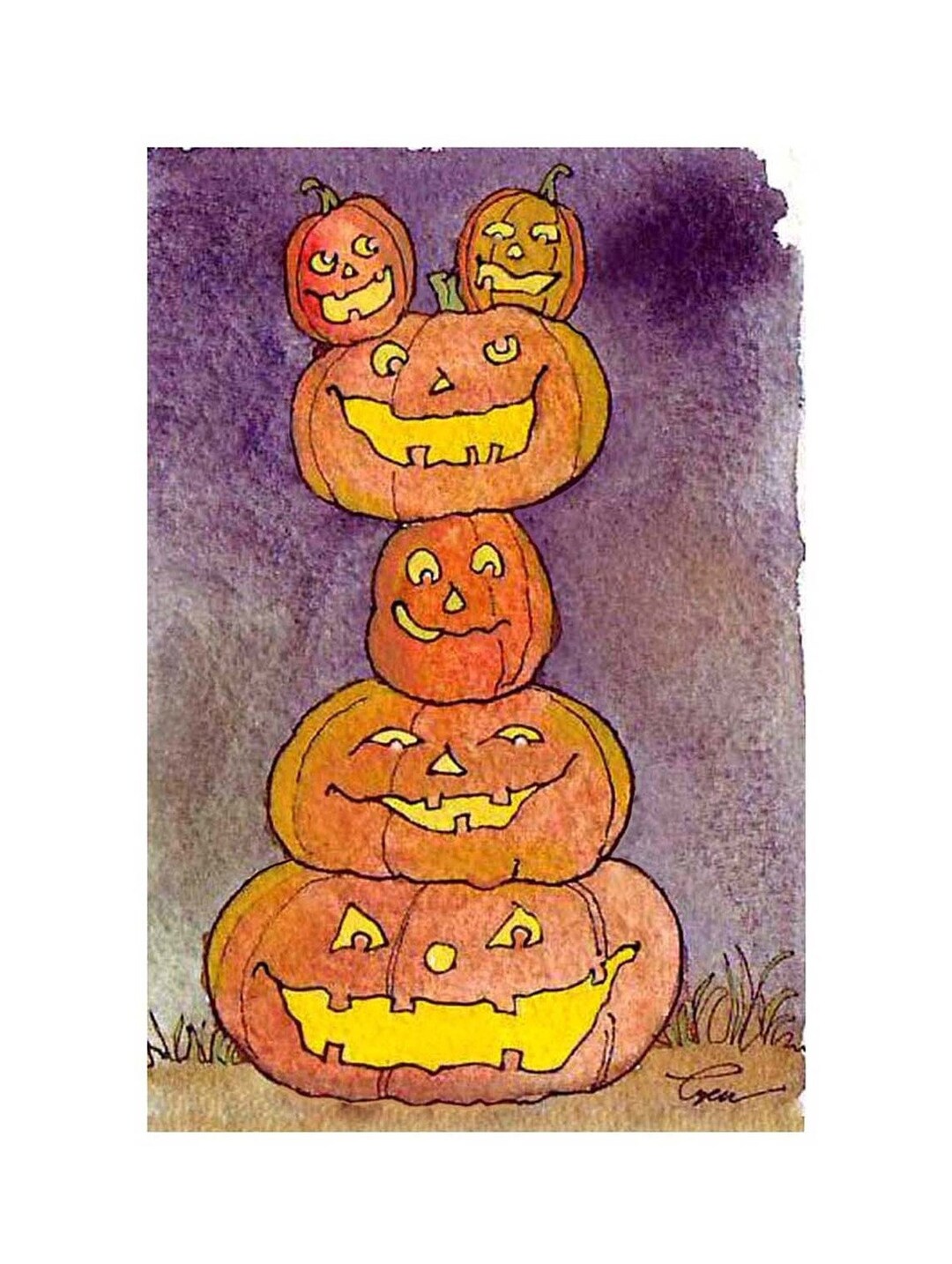 Halloween Card Pumpkins Jack O Lanterns Greeting Card Spooky Pumpkins ...