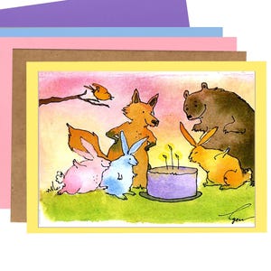 Tarjeta de cumpleaños con animales en acuarela: divertida temática de bosque imagen 2