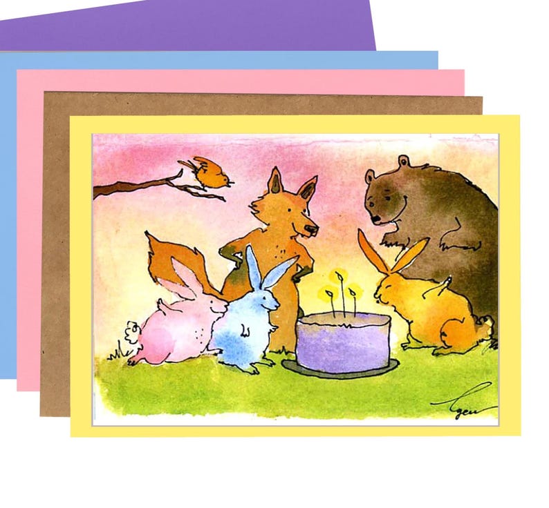Tarjeta de cumpleaños con animales en acuarela: divertida temática de bosque imagen 2