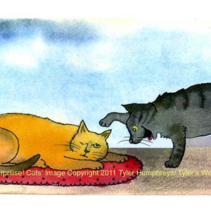 Tarjeta de felicitación de gato - Tarjeta divertida de gato - Ilustración de acuarela de dibujos animados de gatos - Impresión "Gatos sorpresa"