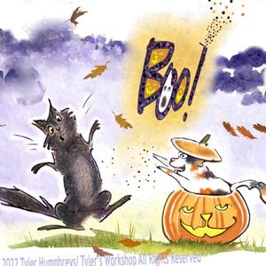 Funny Black Cat Halloween Card: &#39;Boo Cat&#39; Design