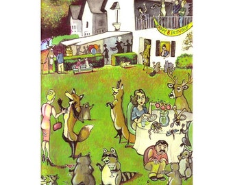 Funny Animals Birthday Card - Birthday Greeting card - Woodland Animals Fox Raccoon Deer Squirrels Rabbit - 'There Goes The Neighborhood'