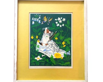 "Signierter George Peridot Tennis Sneaker Druck - Limitierte Edition ""Maus Kunst""."