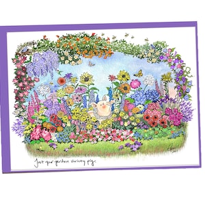 Funny Pig Garden Card 5x7 Animal Lover Greeting Card Farm Animal Card with Flowers Nature Pun Birthday Card Pig Lover Gift Handmade Card
