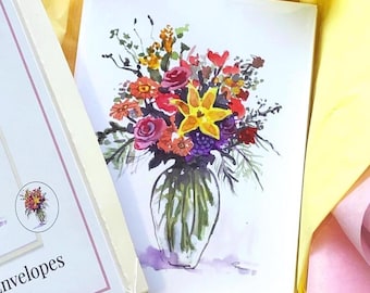 Set kaarten met bloemen aquarel – Moederdag cadeau tuinliefhebber