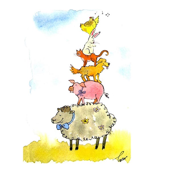 Funny Easter Card: Watercolor Animal Illustration Print