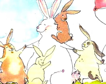Hase Mutter Tages Karte Kaninchen Familie Aquarell Gruß