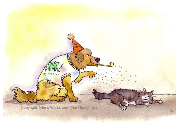 Funny Cat & Dog Card Party Animals Dog and Cat Greeting Card - Etsy Funny Cat & Dog Card Party Animals Dog and Cat Greeting Card - Etsy