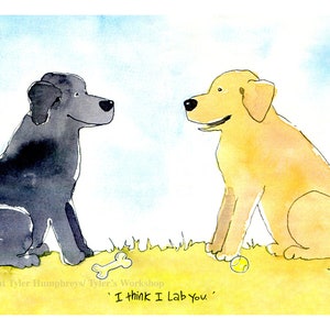 Carte de chien drôle, carte de voeux de chien, carte de chien Labrador Retriever, carte de chien aquarelle je t'aime, illustration de chien, carte de chien vierge, impression de chien