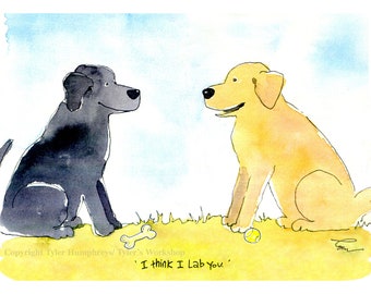 Funny Dog Card, Dog Greeting Card, Labrador Retriever Dog Card, I Love You Watercolor Dog Card, Dog Illustration, Blank Dog Card, Dog Print