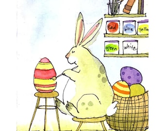 Easter Card - Funny Easter Bunny Greeting Card - Kids Easter Card - Easter Card for Children 'The Artist At Work'