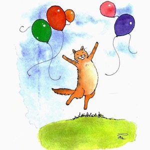 Chats, carte de voeux drôle de chat, carte de chat, art de chat, impression de peinture d'aquarelle de chat tigré « Purrrfect Day »