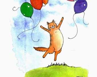 Cats, Funny Cat Greeting Card, Cat  Card, Cat Art, Tabby Cat Watercolor Painting Print 'Purrrfect Day'