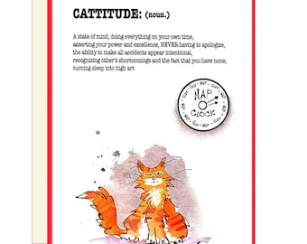 Funny Cat Card: Sarcastic Cattitude Watercolor Greeting Card