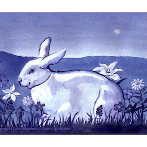 Osterkarte - Ostergrußkarte - Kaninchenkarte - Blumengarten - Naturlandschaft Kaninchen Aquarellmalerei - Frühlingskarte
