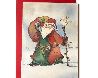 Original Santa Watercolor Painting – One of a Kind Christmas Art – Hand Painted Holiday Illustration