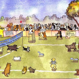 Carte de voeux drôle de chien - Humour de sport canin - Carte de chien sur le thème du football - Scène de stade pourchassant un écureuil - Cadeau pour les amateurs de chiens et les fans