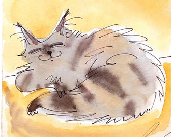 Whimsical Cat Watercolor Card – Don’t Quit Your Daydream Job, Birthday Greeting