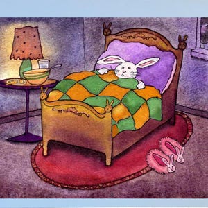 Carte de rétablissement drôle de lapin Illustration aquarelle de lapin Carte de voeux animal fait main Carte se sentir mieux Cadeau pour amoureux des animaux Carte de sympathie vierge
