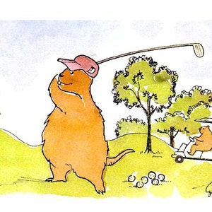 Karte zum Vatertag Golf Gophers Tiere Vater Sohn Mutter Tochter Sport Aquarell Malerei Grußkarte Druck 'Golphing Gophers'