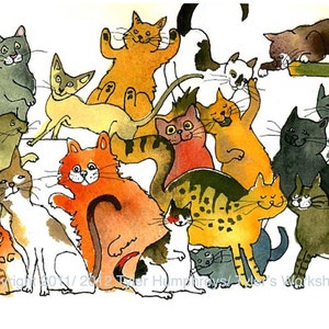 Katzen Karten, Katzen Grußkarte, Lustige Katzen Karte, Aquarell Katze Malerei Druck, Katzen Illustration &#39;Crazy For Cats&#39;