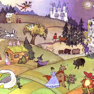 Carte de voeux conte de fées - livre de contes lunatique 5 x 7 carte - art de la comptine fantastique - carte vierge pour les enfants, les adultes ou les amateurs de contes de fées